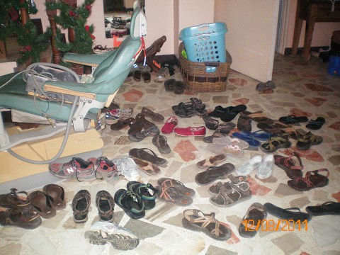 Just a fun view of all our shoes at our place of lodging in Manila, Philippines