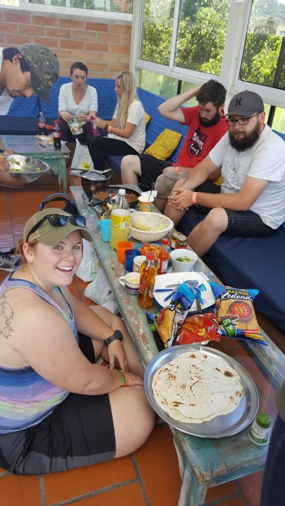 Eating together on the roof top in Colombia at debrief