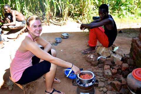 Helping cook with the family