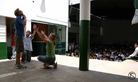 during a skit at the school