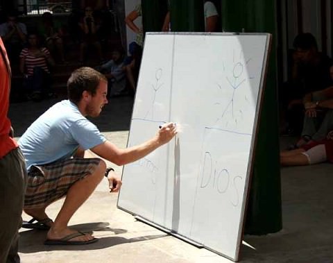 me drawing an illustration for Morgan's talk