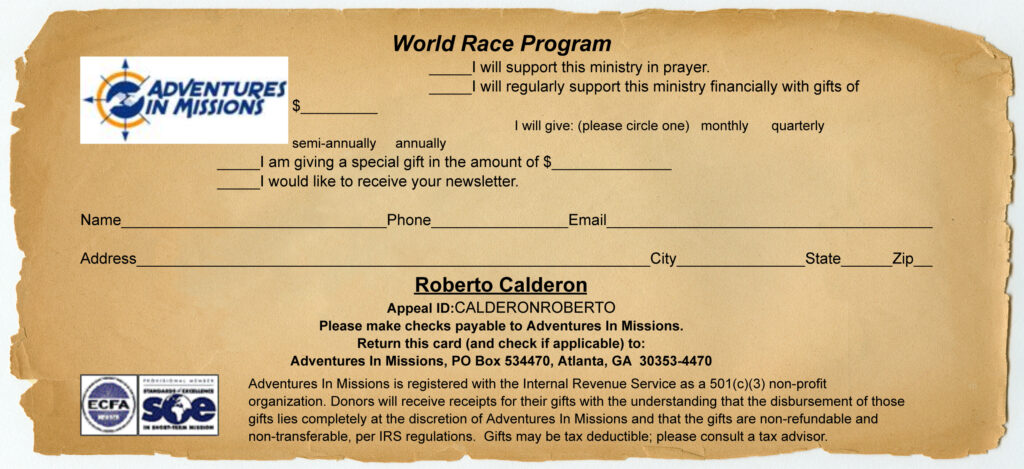 Adventures In Missions Support Card Adventures In Missions Support Card