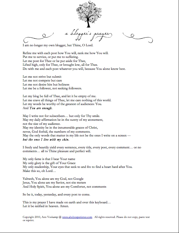 Bloggers Prayer