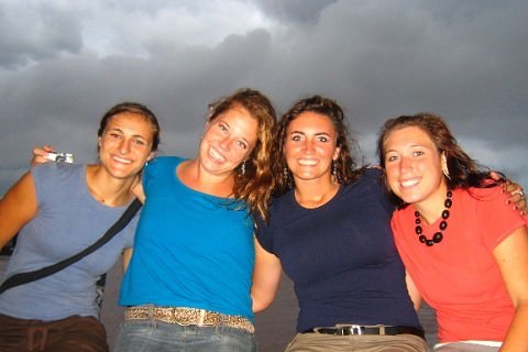 Me, Morgan, Emilie, and Candice on the Mekong River Boat