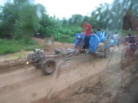 Looking out of the bus window.
