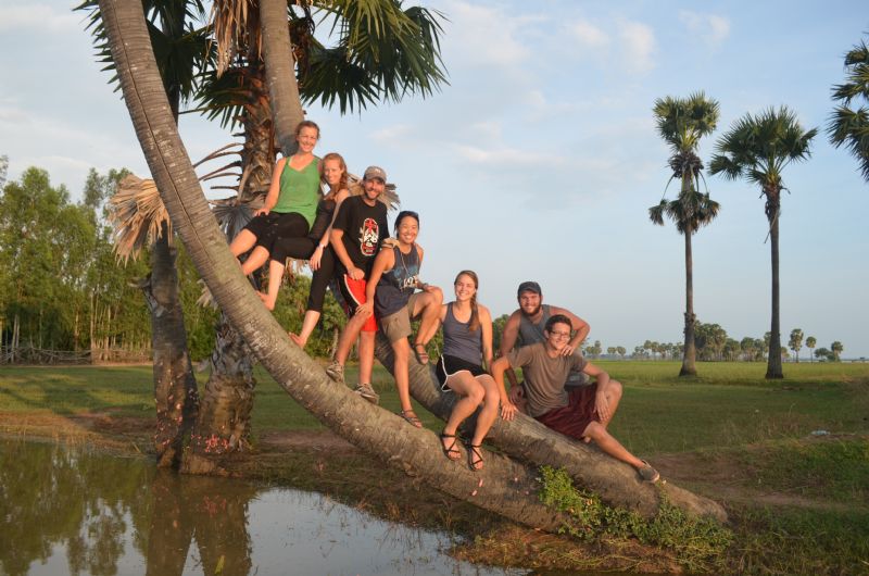 Team Ampersand after the flooding; this tree was almost fully submerged when we boated in.