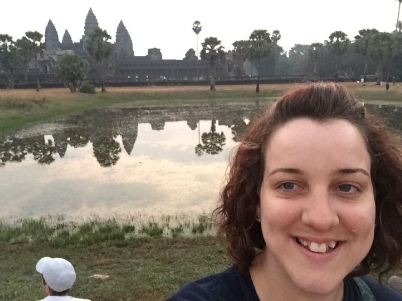 Here I am for a selfie with no makeup lol I got up at 4am to get this pic in front of Angkor Wat at Sunrise!