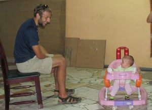 Clay having a conversation with the baby