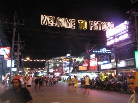 entering the bar district of Patong Beach in Phuket, Thailand - this is Bangla Road
