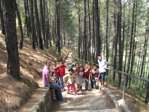 The children with Emily on a hike, Nepal