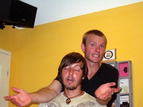 Dan  and  Josh in their skit...it was a very serious moment.