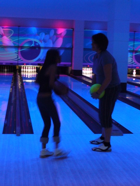 Stacy and Ann getting ready to bowl