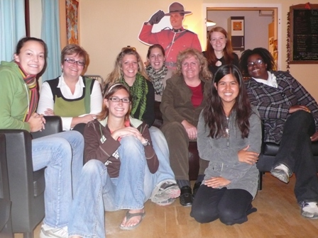 Us with the ladies who run the English school in Krakow...yes with a life sized cardboard cut out of a Canadian Mounty in the background!