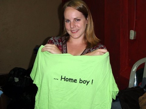 We found this shirt when sorting thru the clothing piles @ Camino.