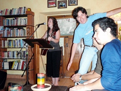 Jennifer performing, Esau, Isai (playing the bongos)