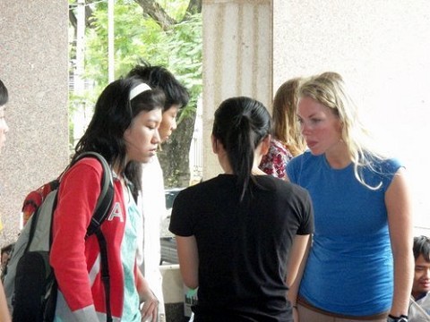 Talking w/students @ a science  and  technology university.