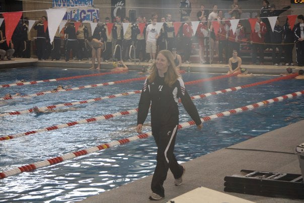 Senior recognition at the Big East Championship meet