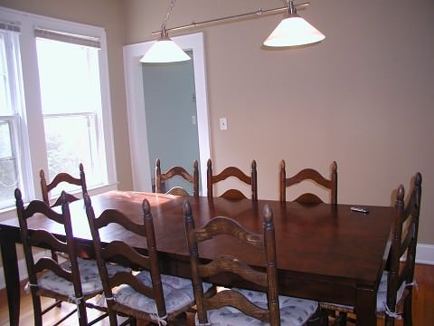 dining room!  we bought this table for $75 dollars.  be awed.  we were.  kitchen is through that door.