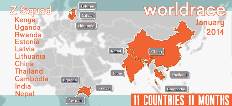 The countries we will be visiting on the race, as of September 2013.