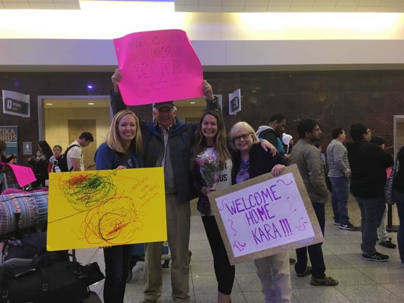 My family welcoming me home at the Atlanta airport.