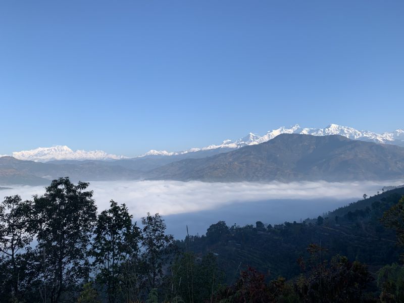 Our morning view of the Himalayas on our hike to ministry at a local church