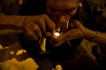 Man smoking crack