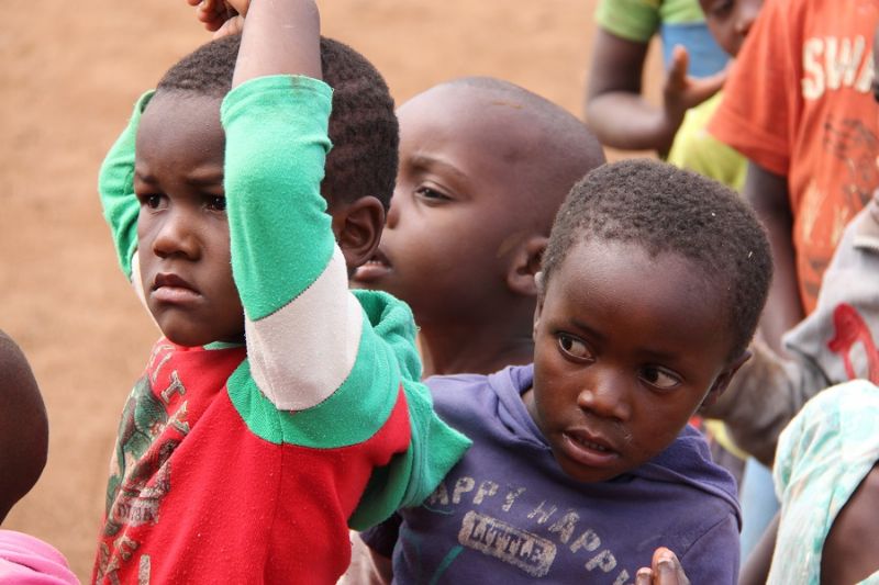 Children lining up for their one meal a day at our CarePoint.