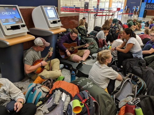 Caleb and Nate worshipping in the airport. Our squad is full of singers! I'm so excited to see what worship will look like on the field.